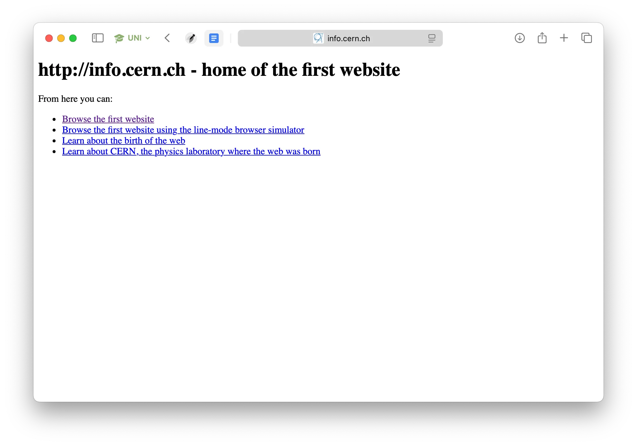 Erste Website im World Wide Web, 1991